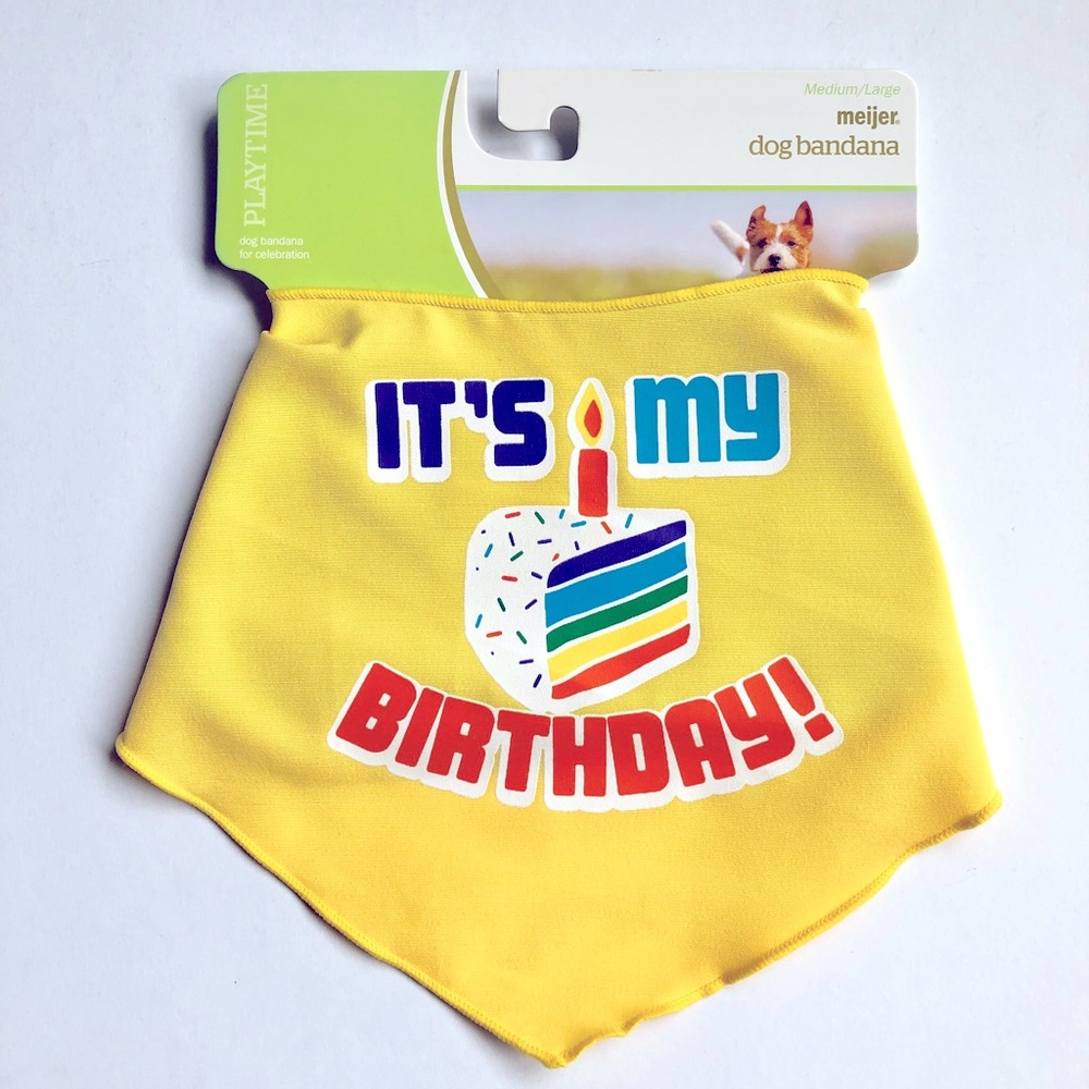 3/$15 NEW IT'S MY BIRTHDAY Pet Bandana Apparel Yellow Medium Large 15"-18" Neck